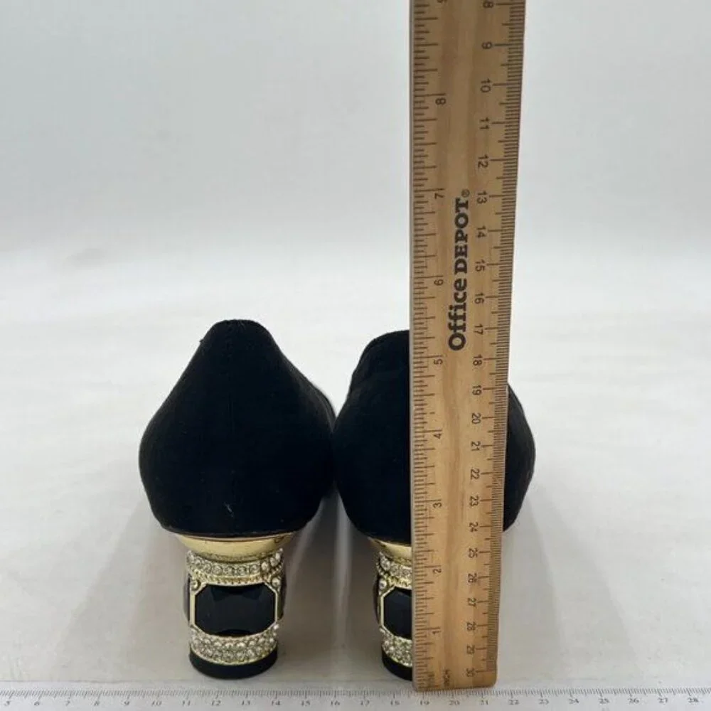 FSJ Black Suede Crystal Pumps Slip on Wedding Shoes